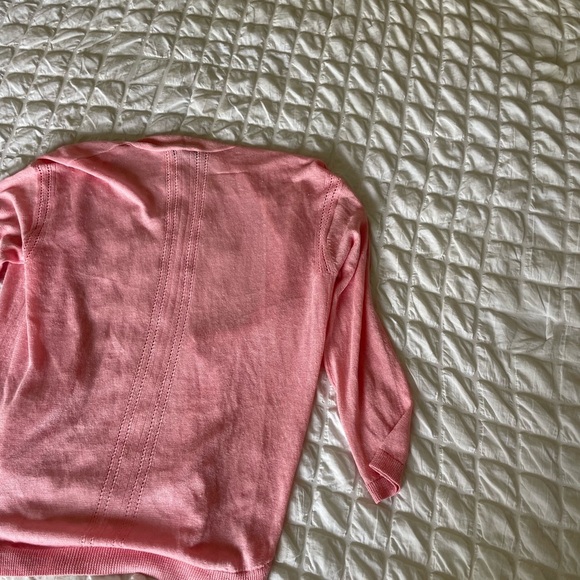 Talbots Linen blend Pink Cardigan Sweater Open Front Long Length - Picture 9 of 10